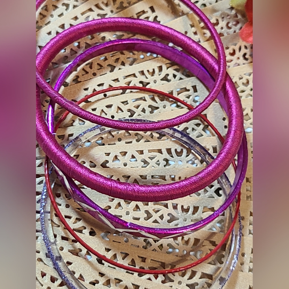 Elegant Purple and Red Bangle Set lot of bracelets super bright colors l… - Picture 2 of 7